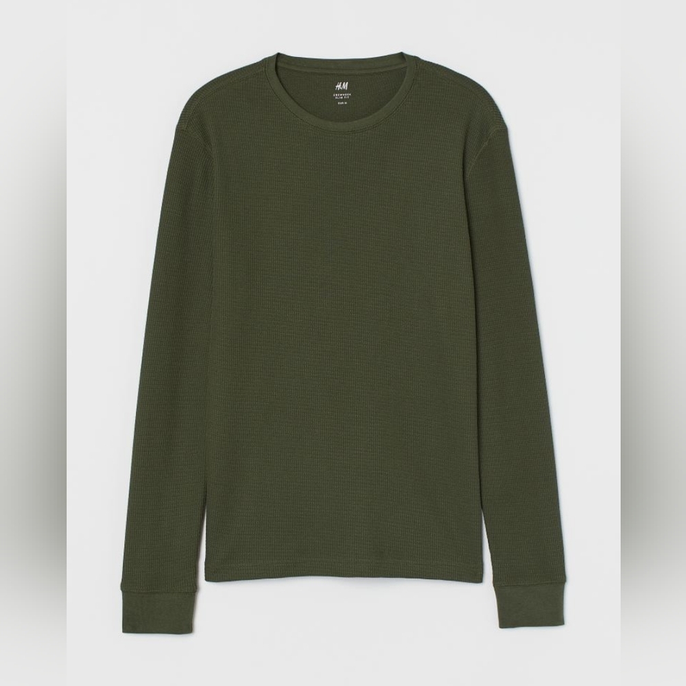 New H&M Green Long Sleeve Waffle-Knit Shirt
